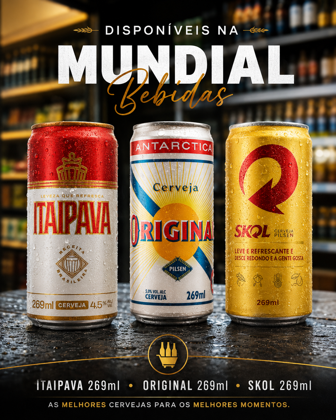 Cervejas Itaipava, Antarctica Original e Skol disponíveis na Mundial Bebidas